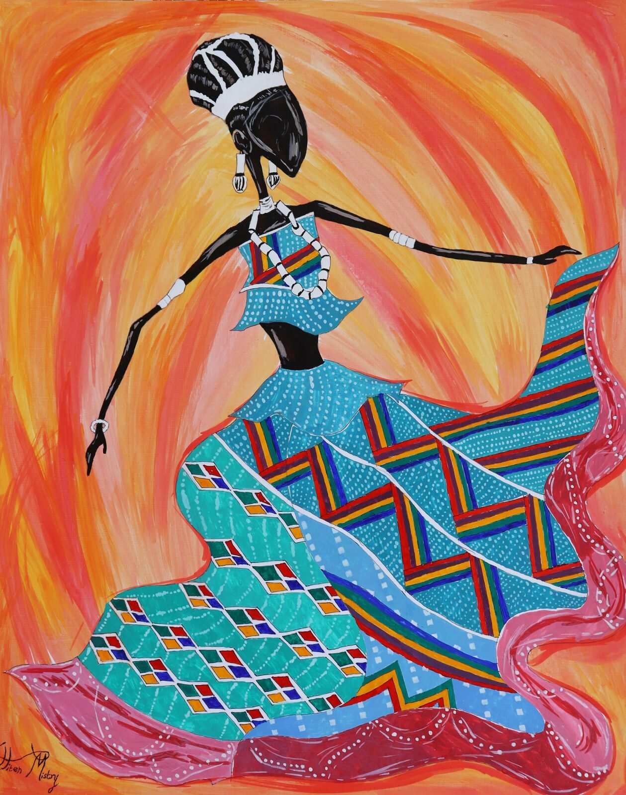 Grace and Presence original African woman acrylic painting by Hiten Mistry